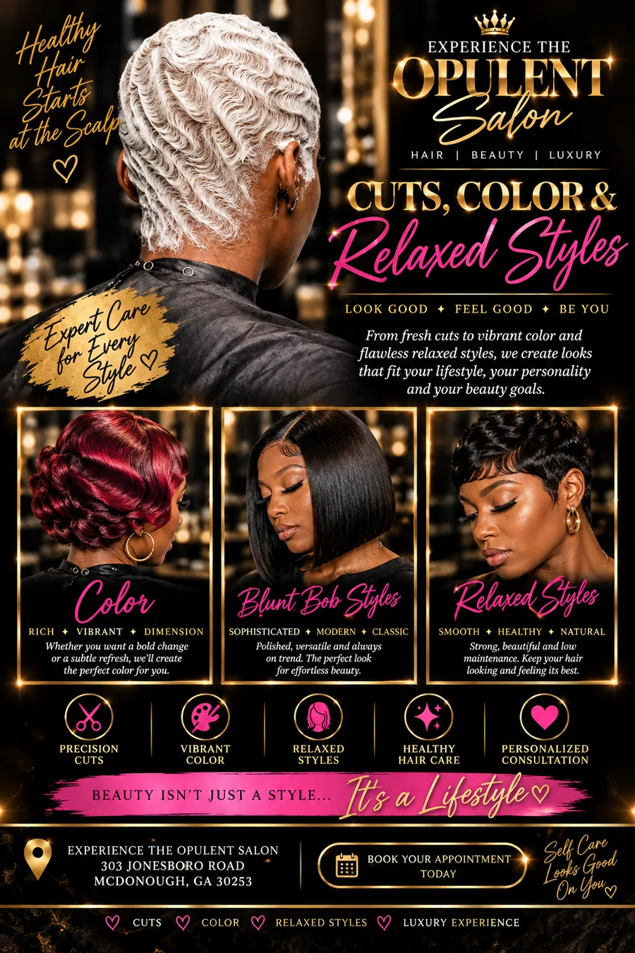 Cuts, Color and Relaxed Styles flyer